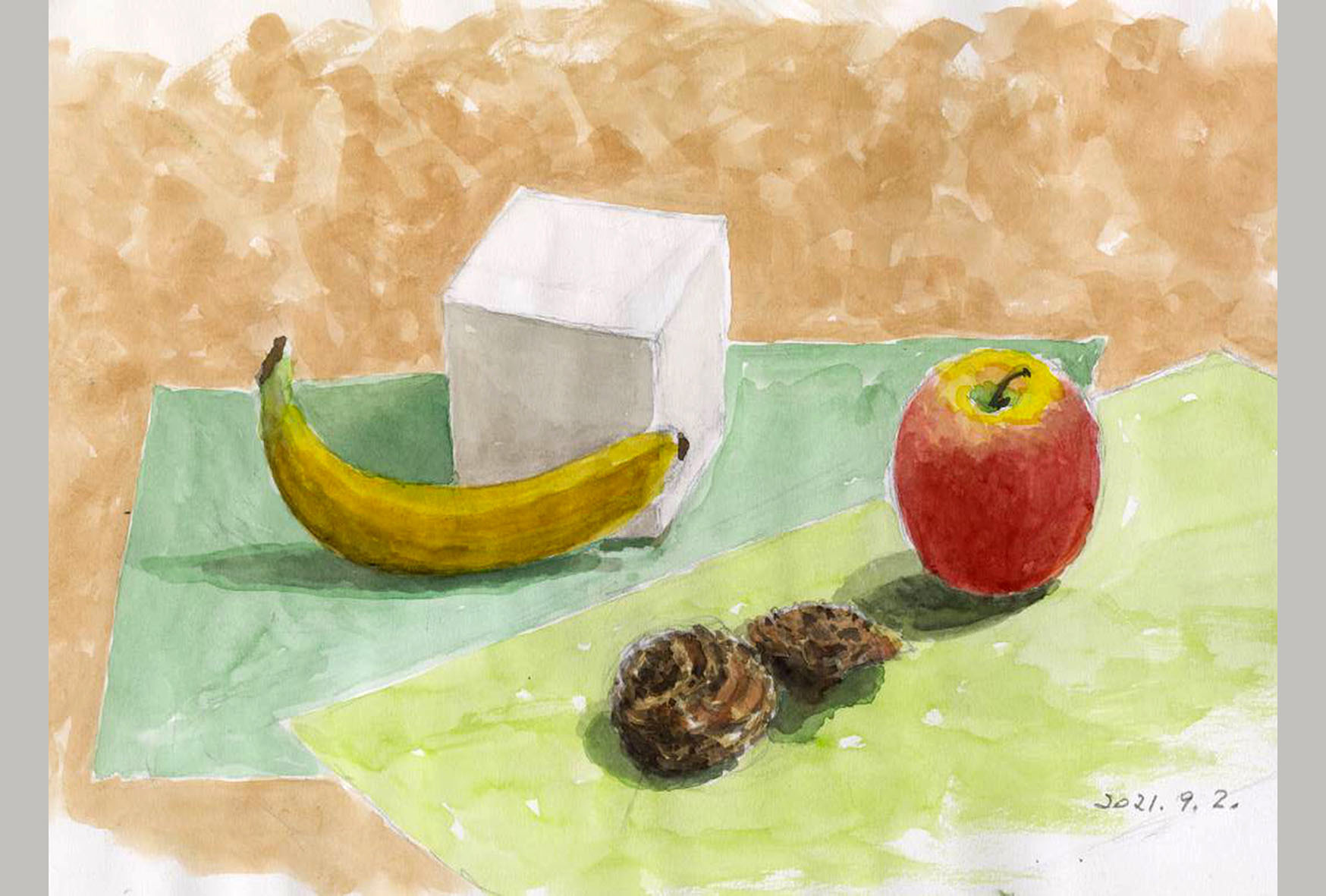 流行に 油絵 上田さんの静物油彩画 静物画 F4 バナナ-鉛筆デッサン描き